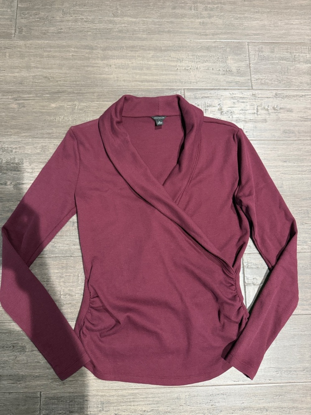 Ann Taylor Long Sleeve Wrap Top in Berry